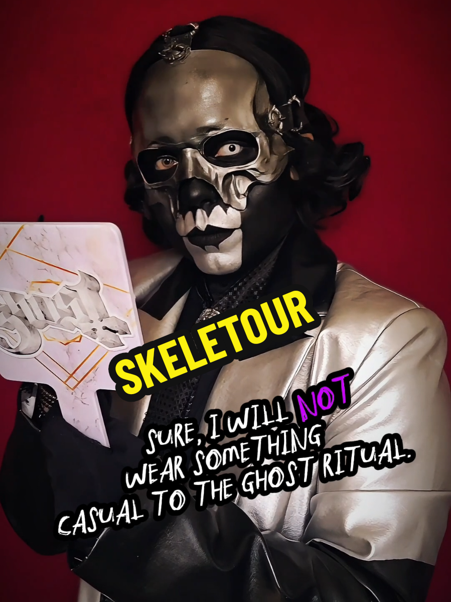 A post by @paintapairofeyes on TikTok caption: Oops! 🤭 HEY, IT'S TODAY! 🗣️ The North America leg of #Skeletour kicks off TODAY! Are you #ritualready? 😆 👀 'Cause I'm not. Very nervous, friends. 😆 Still keeping fingers crossed for a Latam tour 😩🖤 **Awkward Copia noises**  . To those going today and in the upcoming days, have FUN and sing out loud :D And BE KIND to the ones next to you!  . I will see you in August 🤟🏻🖤 . . Excited and grateful to hop in this fun dynamic with @congregation.ghost and @thebandghost ♥ . #thebandghost #thebandghostcosplay #getritualreadywithme #grrwm #papaperpetua #papaperpetuacosplay #papavcosplay #skeleta #skeletour 