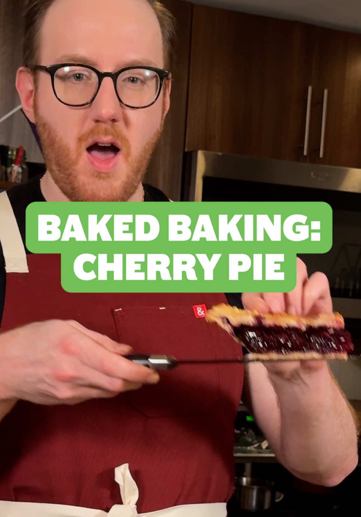A post by @mattbellassai on TikTok caption: BAKED BAKING 👨🏻‍🍳💨: CHERRY PIE  (Pie recipe based on @Sally’s Baking’s homemade cherry pie) #funny #comedy #baked #baking #pie #cherry #fyp 