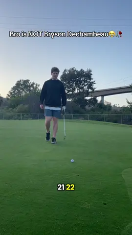A post by @mulliganmaster on TikTok caption: Bro does NOT know what he’s doing #golf #fyp #brysondechambeau #funny #holeinone