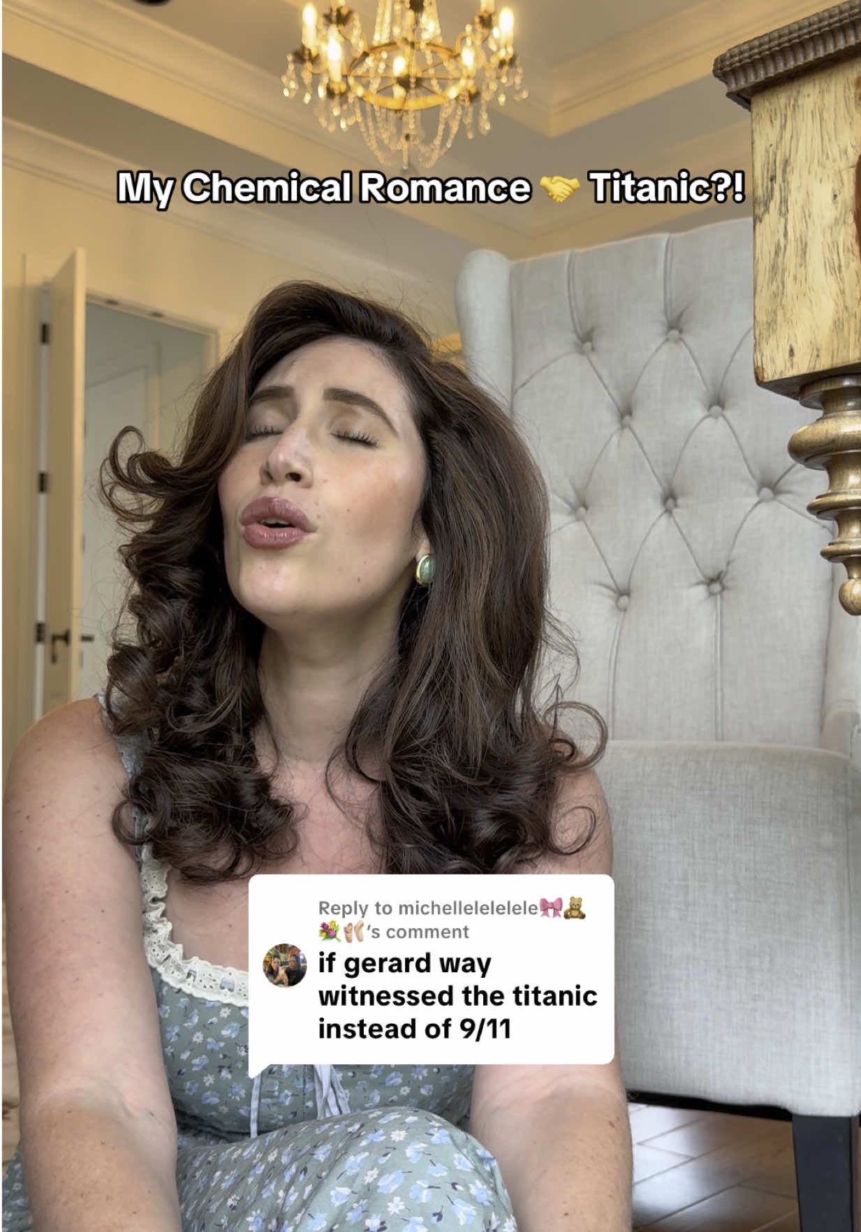 A post by @laurenpaley on TikTok caption: Replying to @michellelelelele🎀🧸💐🩰 Best comment ever. So I HAD to??? Sorry 🤣 #mychemicalromance #titanic #disneyprincess #helena 
