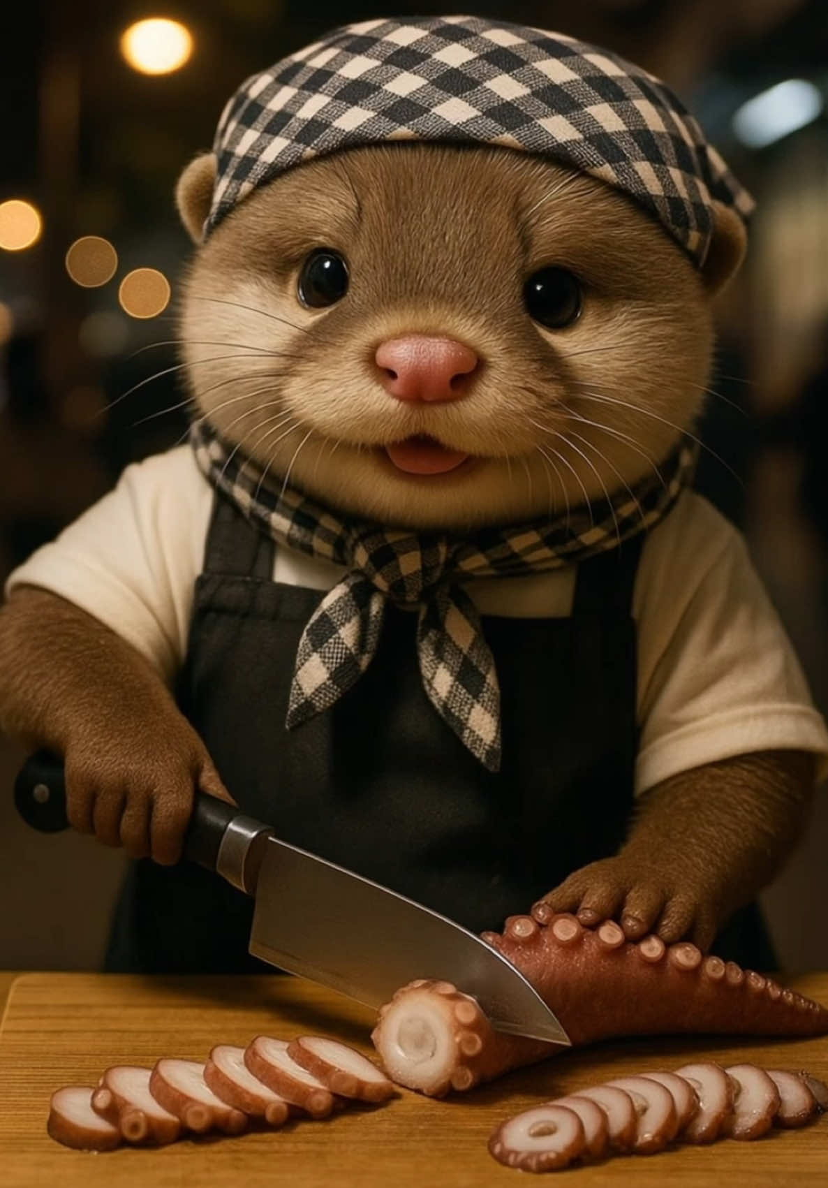 A post by @ku_13js on TikTok caption: Aunties~ I'll treat you to takoyaki! 😊#otter #baby #cute #LittleOtter #BabyOtter 