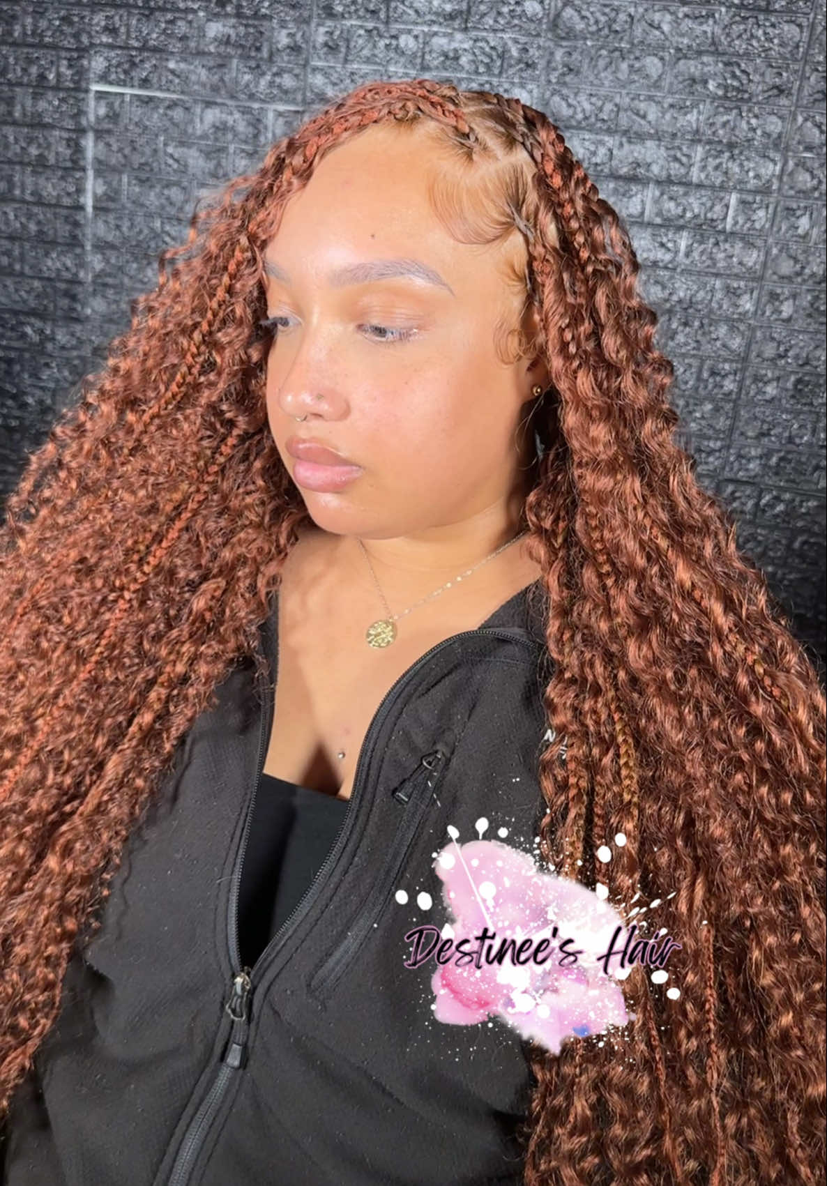 A post by @destineeshair on TikTok caption: Replying to @taylor this color on her?? 👩🏼‍🦰 #detroitstylist #detroitbraider #detroithair #hair #hairstyles #hairtransformation #hairgoals #bundles #hairstyling #braidstyles #braiders #braidedhairstyles #westland #braidsmichigan #wig#wiginstall #michiganbraider #michigan #explorepage #explore #detroit #detroitbraider #dearborn #wigoligist #blackbraider #locstyles
