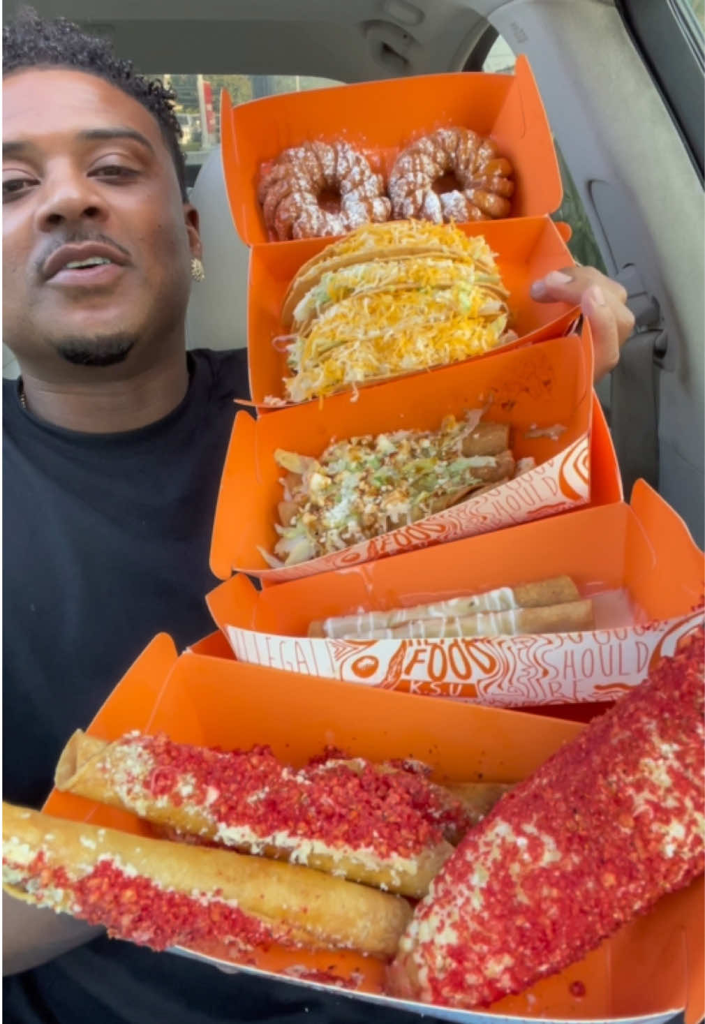 A post by @shawnfoodreviews7 on TikTok caption: Some hits, some misses… churro donut saved it 😮‍💨✨ #fyp #Foodie #foodreview #taquitos #fypシ #tacos #mukbang #foodtiktok #foodasmr #review 