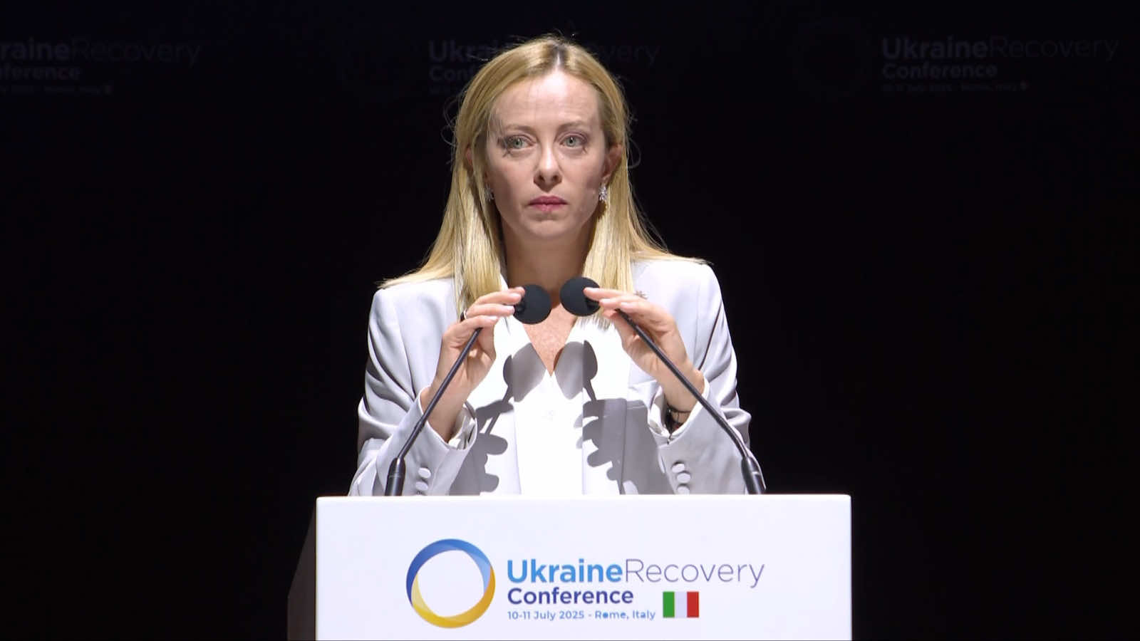 A post by @giorgiameloni_ufficiale on TikTok caption: Il mio intervento all’Ukraine Recovery Conference 2025