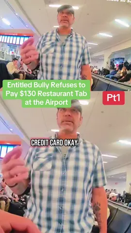 A post by @skycopcamtv on TikTok caption: #cops #Entitled Bully Refuses to Pay $130 Restaurant Tab at the Airport#copsoftiktok #policeofficer #viralvideo 