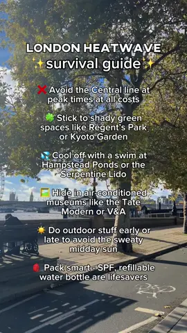 A post by @loveandlondon on TikTok caption: 📌 Save this to your London folder The heatwave survival guide you need for your trip 😰 And follow us for more tips ❤️ #london #londonheathwave #londontips #explorelondon #visitlondon #londontourist