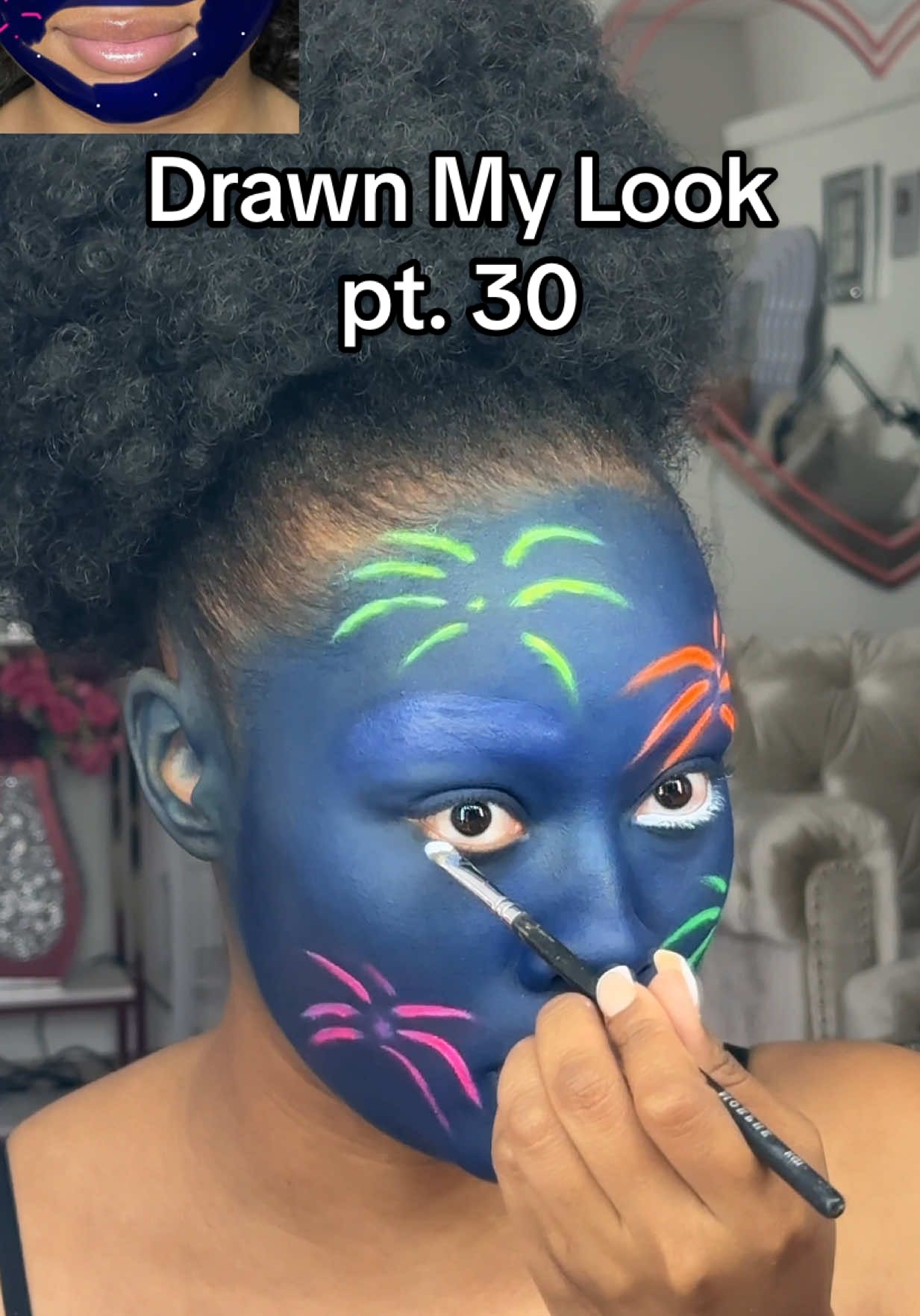 A post by @beatsbydeb on TikTok caption: superrr simple and so cool!🎆 #drawmylook pt.30 Look Drawn By: @Taylor  MAJOR DEETS⤵️ Spectra Base @Glisten Cosmetics LTD  Blend My Everything Brush @BeatsByDeb Cosmetics  Setting Powder @RCMA Makeup  SFX Stick @NYX Professional Makeup  Neon Pigment Stack @beatsbydebcosmetics  White Mascara @glisten_cosmetics  Liner Me Brush @beatsbydebcosmetics Color Artist Pencil “Black” @makeupforever 