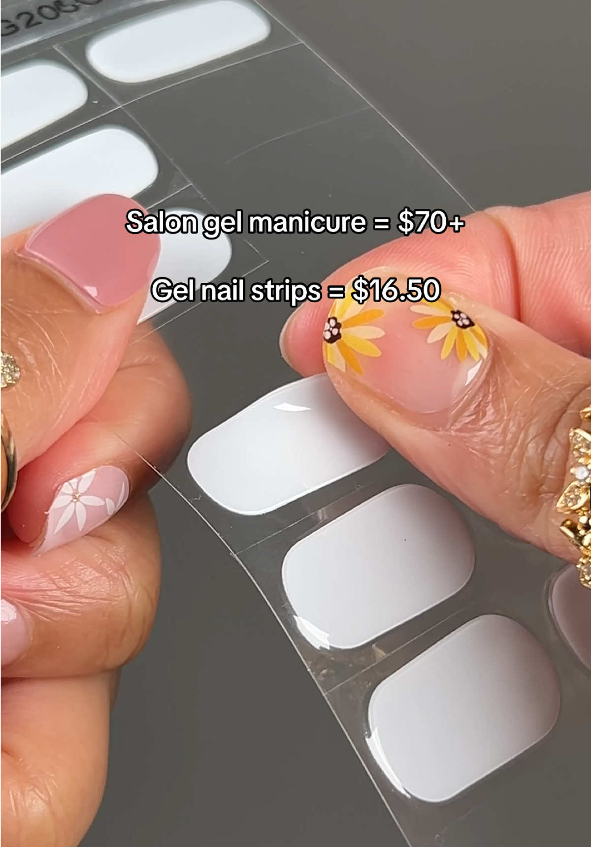 A post by @galorase on TikTok caption: Gel nail stickers are the same quality as salon gel nails  Our gel nail strips simplify the process of doing your nails. Just stick them on and cure! 💅 It saves you money and a trip to the salon ⏰ ✨ Easy to apply & remove ✨ Lasts 2-3 weeks ✨ Odorless ✨ Non-damaging ✨ Semi-cured gel nail strips ✨ Affordable Get your own gel strips by going to the lenk in BlOO 🥰 Before they sell out again!  #gelnailsathome #gelnails #summernails #gelnailsticker #usa 