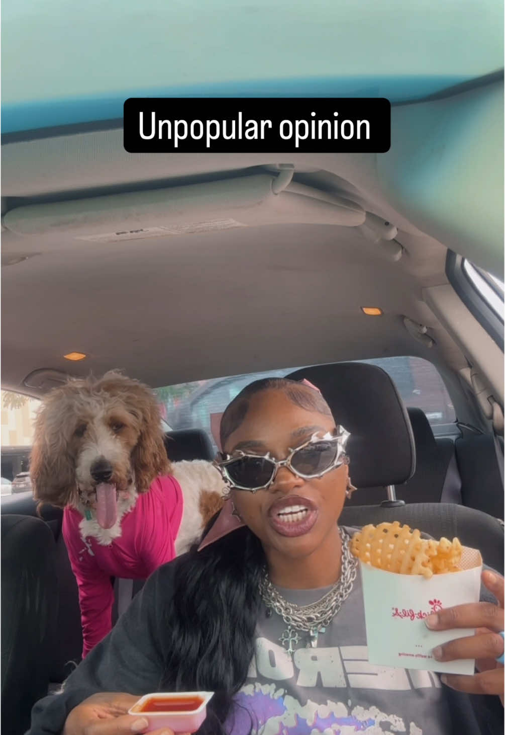 A post by @tenommmmm on TikTok caption: #unpopularopinion #chicfila #fries are #disgusting #nasty … anytime I gotta put #sauce on them they not good !!! Point blank #popeyes #checkers #mcdonalds you ain’t gotta do all that to the fries you just eat it idk that’s my #unpopularopinion 