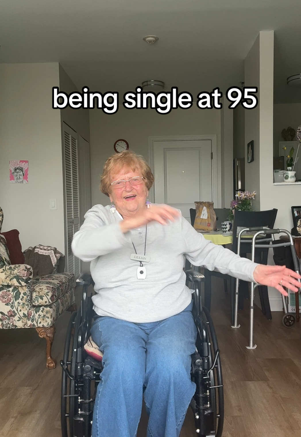 A post by @grandma_droniak on TikTok caption: dating is even harder in your 90s