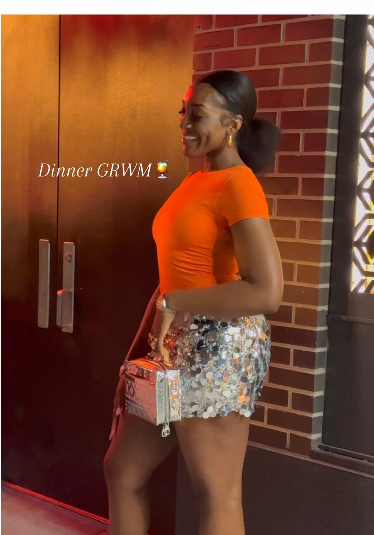 A post by @ on TikTok caption: Even though I was 15 minutes late, I pulled the look together QUICK. I love that for me lol #grwm #grwmfordinner 