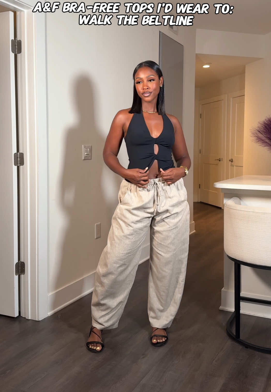 A post by @caittheegreat__ on TikTok caption: #AbercrombiePartner Bra-free summer baddies, where y’all at?! I styled 4+ no-bra looks from @abercrombie Bra-Free Collection and made them ATL-summer proof 😍🍑Rooftop hangs, Beltline strolls, baseball games, you name it, I wore it 🛍️ 25% off the Bra-Free Collection + extra 15% off w/ code TIKTOKAF (7/10–7/14 only!) Offer valid in US/CA. Exclusions apply. See details online.