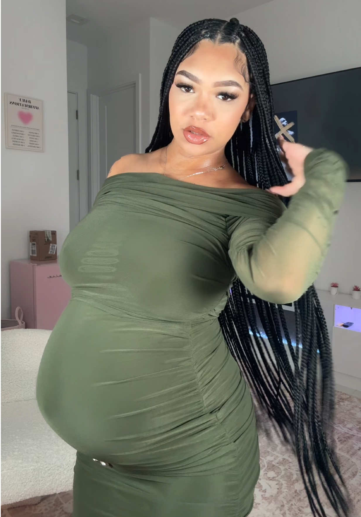 A post by @jessjustbored on TikTok caption: tomorrow is my last day with my belly👶🏻🩵!! 