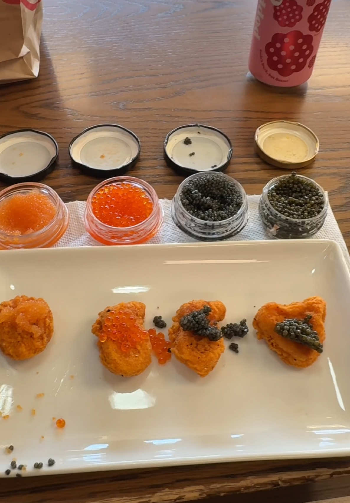 A post by @aiyannace on TikTok caption: Caviar Spicy Nuggets taste test 🙂‍↔️ 🐟  #caviar #wendys #chickennuggets #roe 