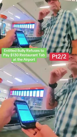 A post by @skycopcamtv on TikTok caption: #cops #Entitled Bully Refuses to Pay $130 Restaurant Tab at the Airport#copsoftiktok #policeofficer #viralvideo 