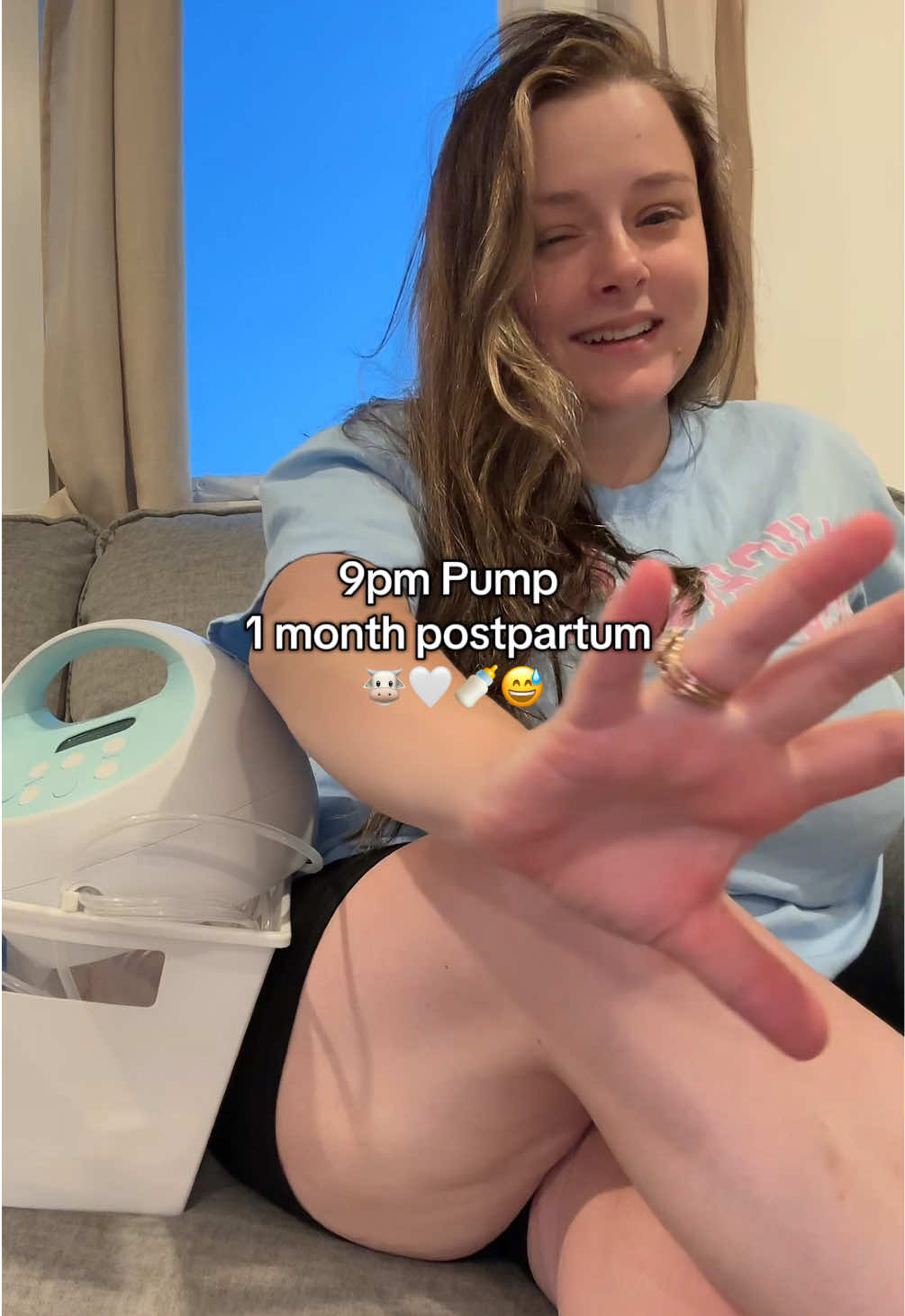 A post by @loreleiwilfong on TikTok caption: Let’s pump! 🐮🥛#pumpingmom #fyp #oversupplier #postpartum #milksupply #breastfeedingjourney #breastfeedingtok #Lifestyle #motherhood 