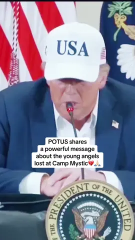 A post by @teamtrump on TikTok caption: @President Donald J Trump: "They were there because they loved God. And as we grieve this unthinkable tragedy, we take comfort in the knowledge that God has welcomed those little beautiful girls into his comforting arms in heaven." #campmystic #donaldtrump #texas 