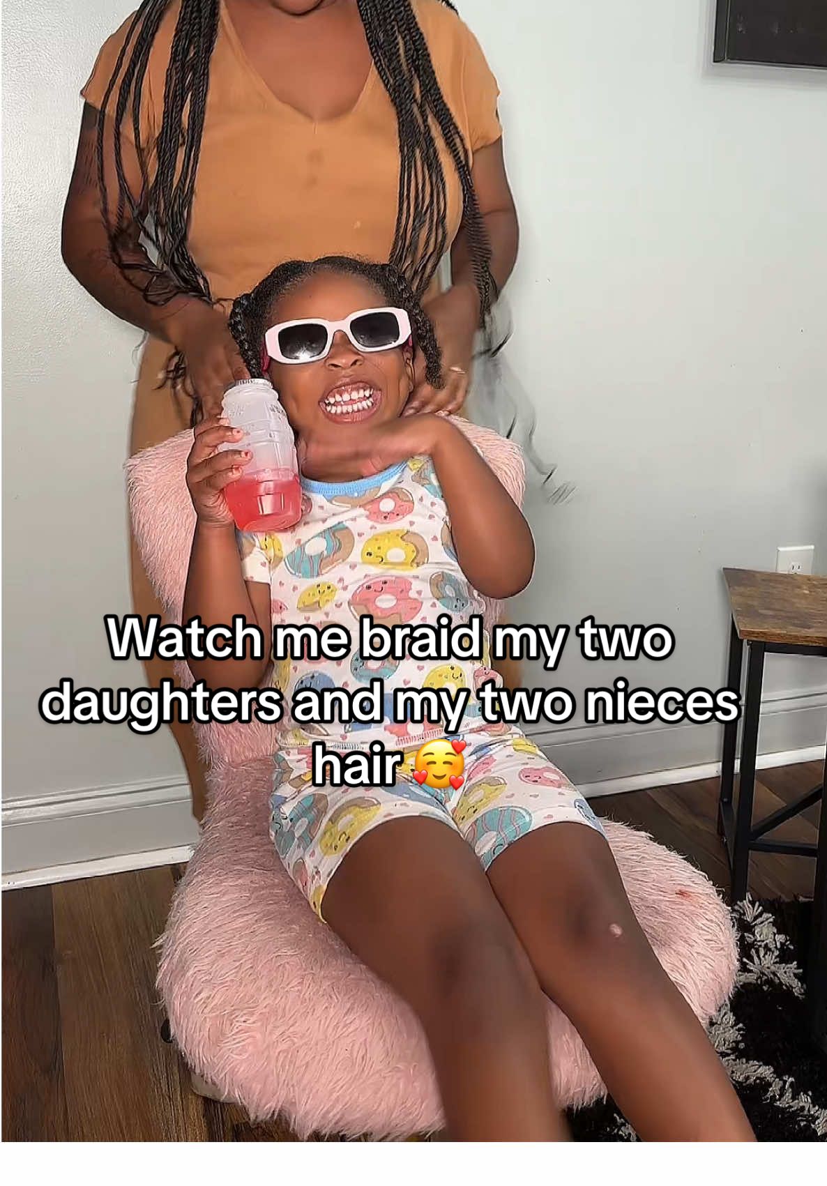 A post by @tekab0 on TikTok caption: What hair style yall getting for back to school ???? Drop braid ideas in the comments to help girlies that might be looking for a style in the comments 😍 BTW I know I loook rough …..lmaooooo them girls look good so that’s cool with me ! #fyp #mom #momtok #auntie #rylee #ryan #naenae #jadore #blessed #love #hair #braids #braidstyles 