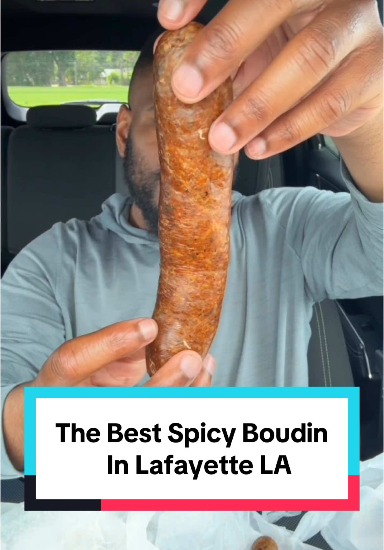 A post by @mr.chimetime on TikTok caption: Trying SPICY 🌶️ boudin for the first time 💪🏽🔥… #ncfoodie #boudin #lafayettelouisiana #foodreview #foodcritic