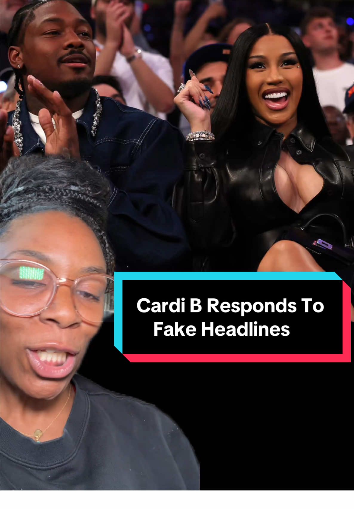 A post by @nosyforreal on TikTok caption: #greenscreenvideo #magiefondvert #cardib responds to fake #headlines about her and #stefondiggs breaking up #bloggers 
