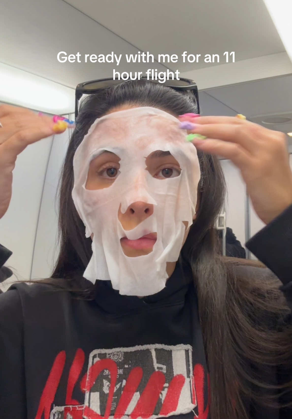 A post by @alarataneri on TikTok caption: The way people were staring at me with this mask on💀😂@SimpleSkincareUK wipes @Dove Beauty & Personal Care deodorants @Palmer’s UK body cream @Garnier face mask @YOUNGLA jumper @British Airways @Quay Eyewear Inc sunnies #fyp 