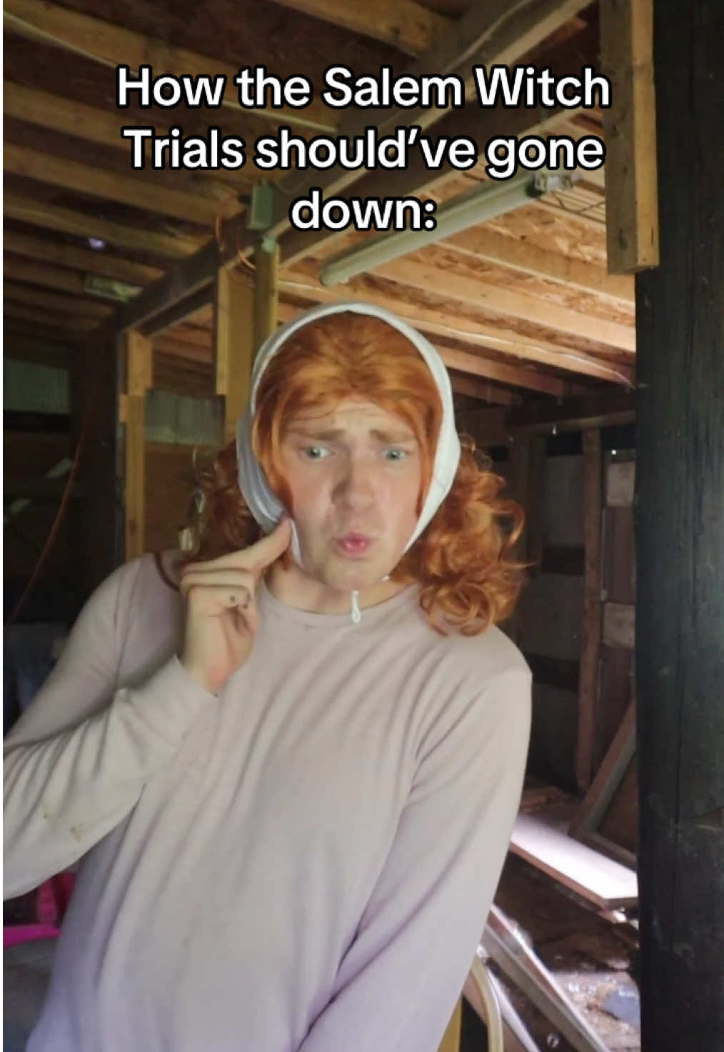 A post by @xanderkerber on TikTok caption: Learning to accept how much I sweat #witchtrials #comedy #sketch #fyp 