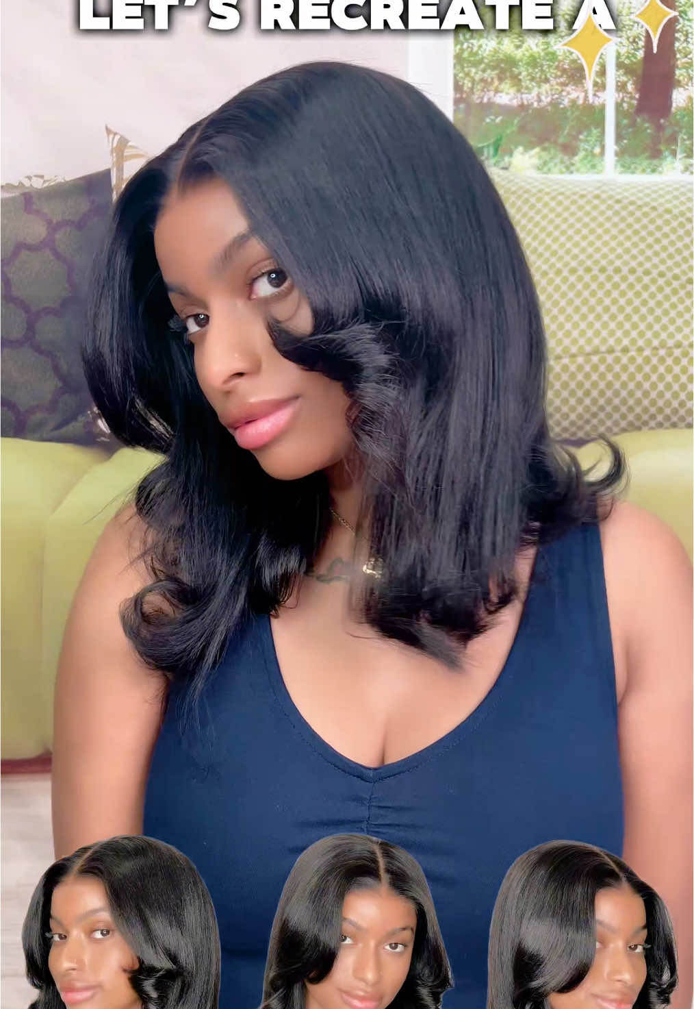 A post by @unice_amazonstore on TikTok caption: Styling my bob hair with me💅🏿😻 #unicehair #uniceamazon #bobwig #humanhair #glulesswig #amazonprimeday #fy #foryourpage #amazonwigreview #wiginspo #glulesswig 