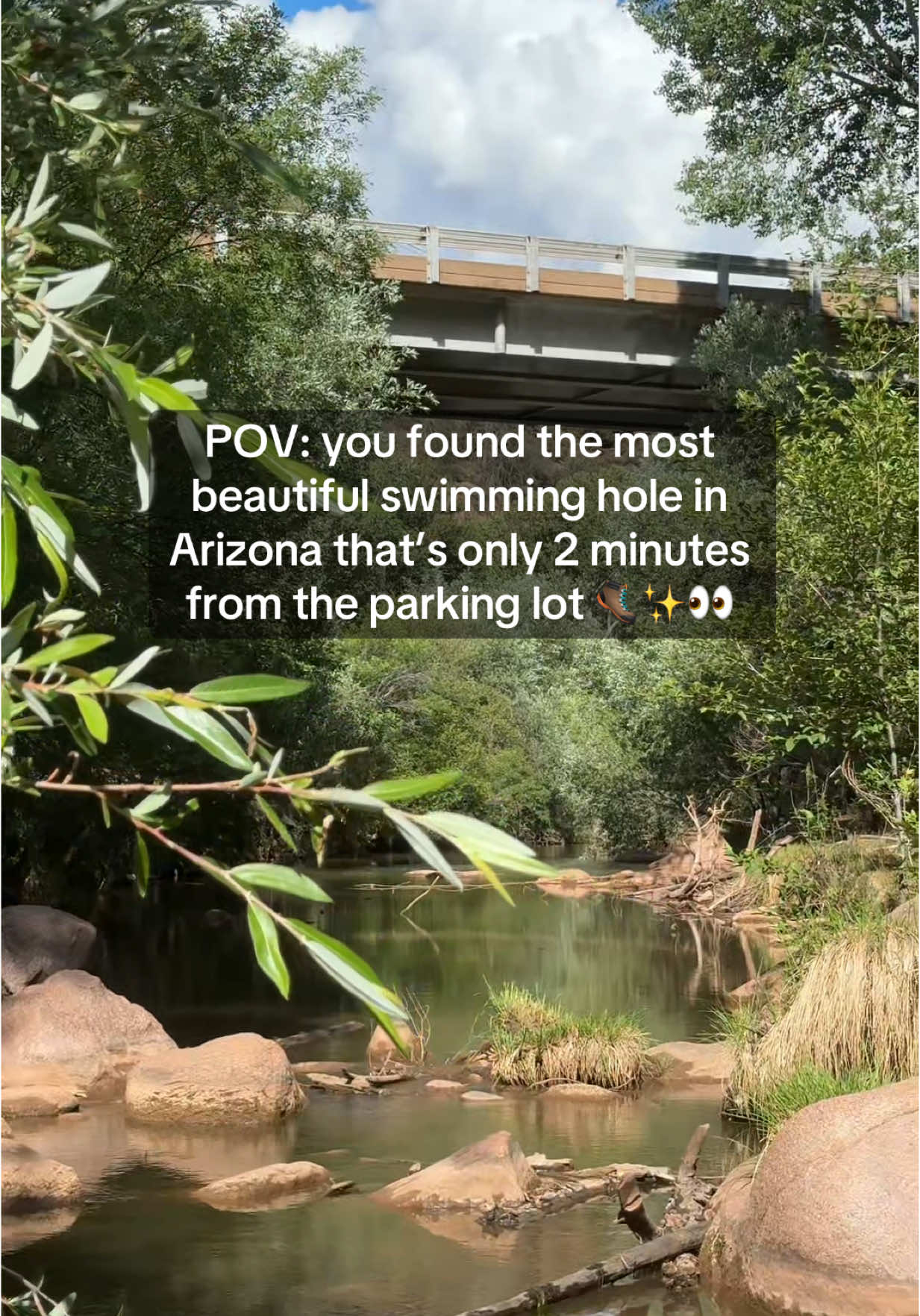 A post by @wildjoyexperiences on TikTok caption: picnic day anyone? 🧺AZ SWIMMING HOLE #2 ➡️ only 1.5 hours from phoenix, the east verde river in payson is absolutely stunning and this swimming hole / riverside bridge spot is right off the highway and super accessible! It’s only in G0ogle Maps if you search “East Verde Picnic Area” 📍 you need a tonto pass to park here! It’s at every gas station in Payson. WHO WANTS TO GO?! Leave no trace and stay tuned for our next adventure 🥾 #arizona #paysonaz #payson #swimminghole #picnicdate #picnic #accessible #explorearizona #thingstodoinaz 