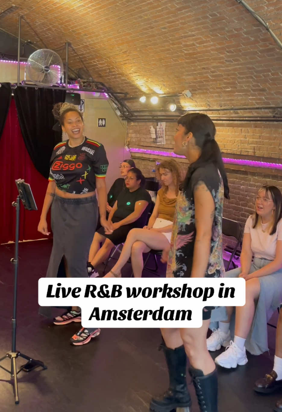 A post by @popzangles on TikTok caption: Did my first live R&B workshop today with 8 awesome girls! 💫 Wanna join me next time? Reply : YES! So i can put you on the waitlist for the next edition ❤️ #vocalcoach #amsterdam #rnb #fyp #foru #zangles 