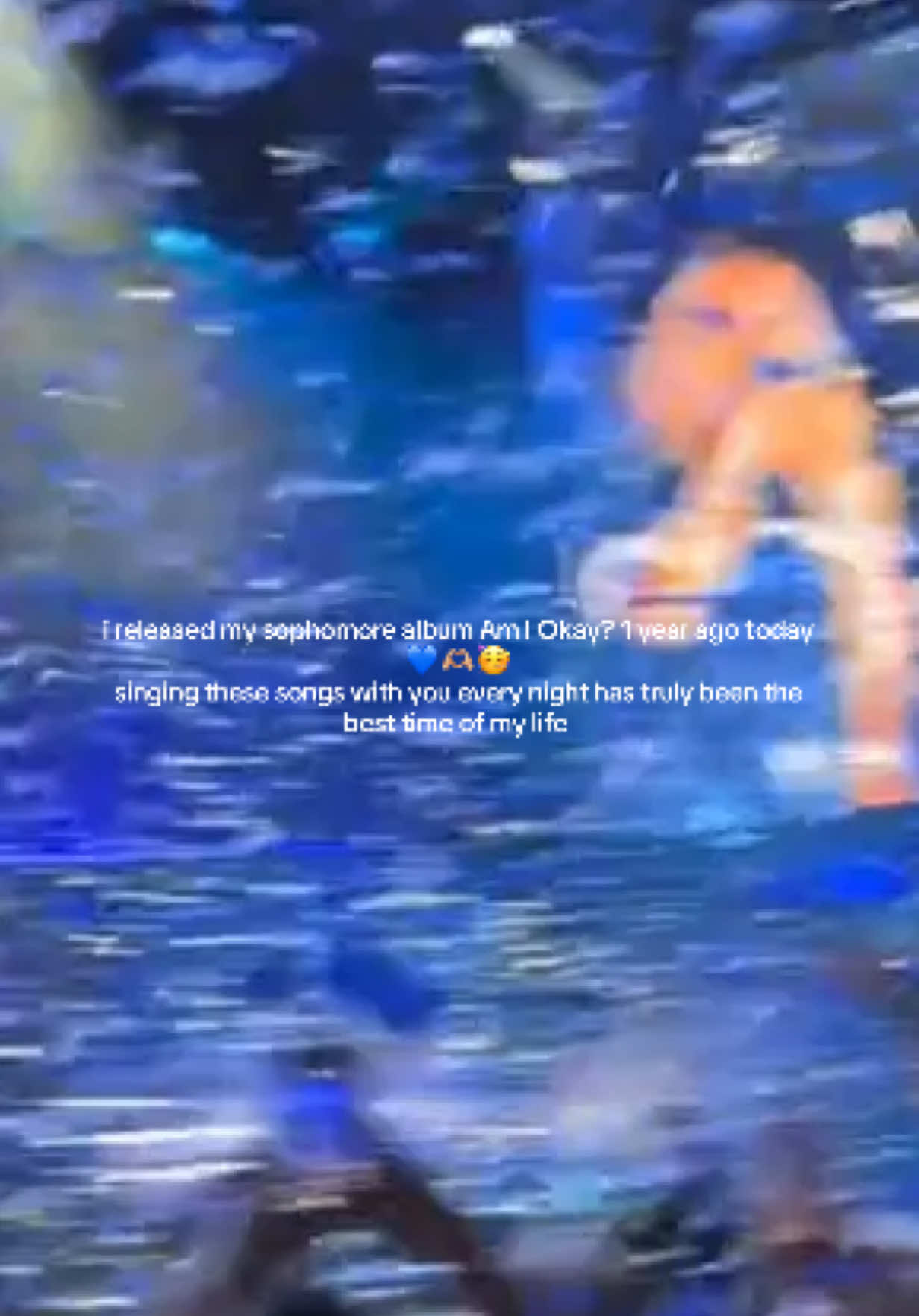 A post by @megmoroney on TikTok caption: as a songwriter I consider my songs my babies & I feel like the luckiest girl in the world to know that yall have taken care of these songs so well for the past year 💙 365 days of inventing the color blue 💙 yall are the absolute best I love love love ya see yall in Chicago tonight 