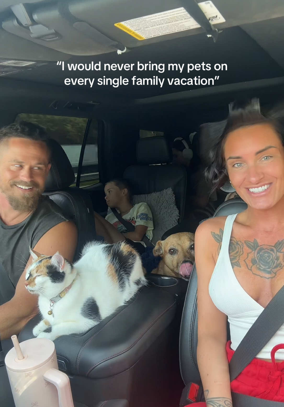 A post by @brittanyjade___ on TikTok caption: We’re hitting the road… AGAIN. Pets & all. Guess where we’re off to this time?! 🌴 Hint: Our goal is to make it to a concert tonight 👀 #roadtrip #familyvacation #dogmom #momof3 #catmom #florida #vacay #imtheproblem #adventures @Wyland 
