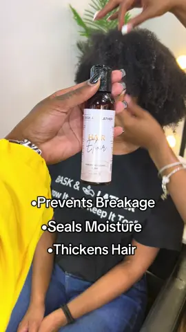 A post by @baskandlatherco on TikTok caption: Tired of growing your hair just to watch it break off?! 😩 Our Hair Elixir is THAT girl 💅🏽 #baskandlatherco #naturalhaircare #blackownedbusiness  #foryoupage #hairgrowthjourney 