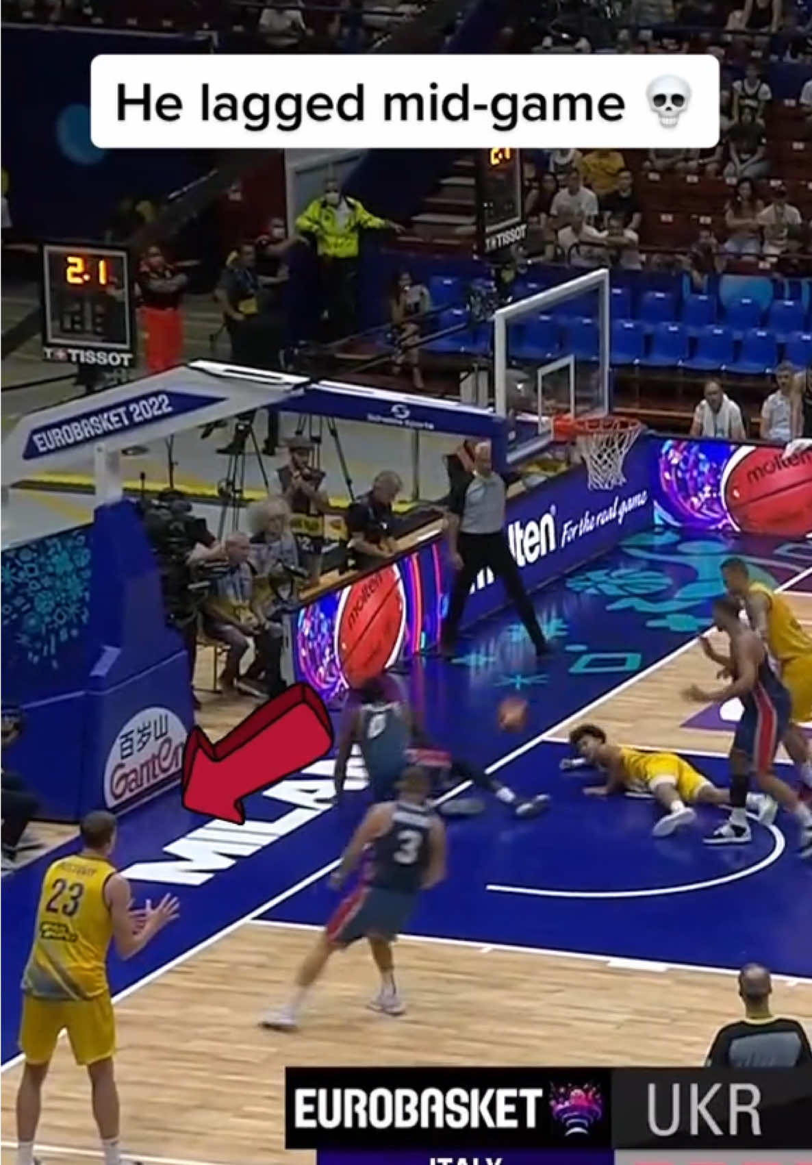 A post by @dunk on TikTok caption: The little dance at the end got me 🤣 (@FIBA Basketball) #nba #basketball #sports #fyp 