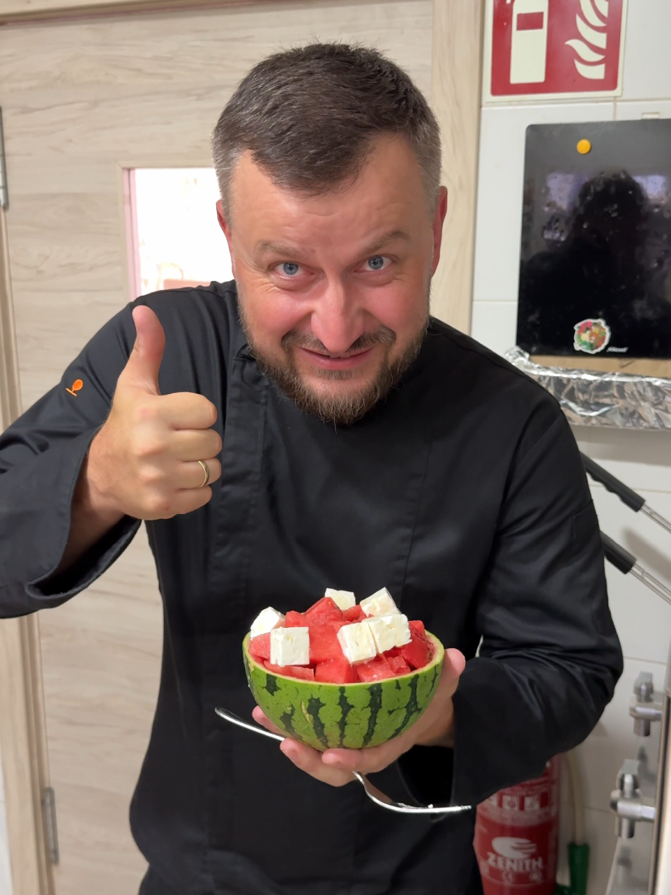 A post by @dobrovolskyichef on TikTok caption: Tried the viral watermelon 🍉+ cheese 🧀 + honey 🍯 + lime 🍋 recipe… Not what I expected 😅 #viralrecipe #foodtest #cheflife #crazycombo