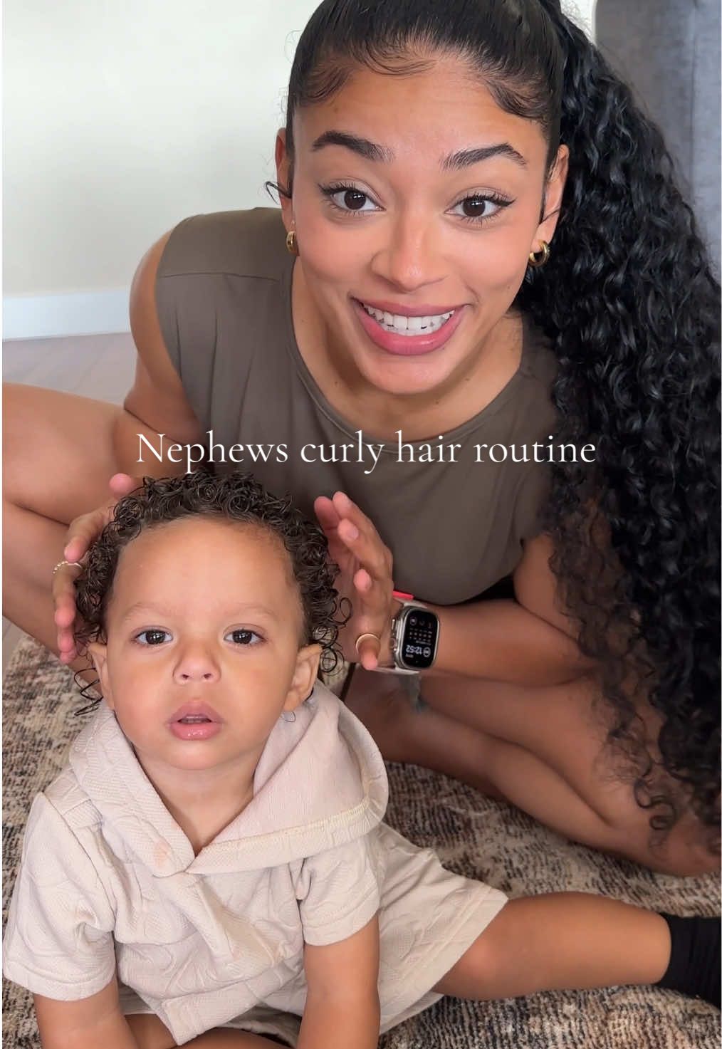A post by @jasmeanbrown on TikTok caption: My nephew🥰 And as his Curly Queen Auntie, you know I HAD to do his curly hair routine.. even tho he was sick of me🤣 #curlyhairroutine @curlykidshaircare @SheaMoisture 