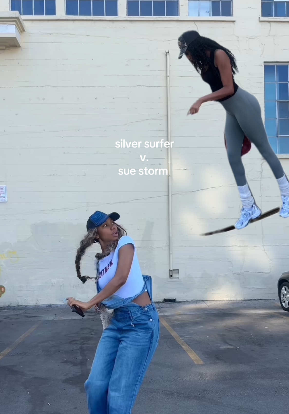 A post by @sydwinnie on TikTok caption: 1 v 1 who’s next?? @⋆°࿔ casey 𝜗𝜚°⋆ #sisters #fantasticfour #suestorm #silversurfer #skit #fyp #comedy 