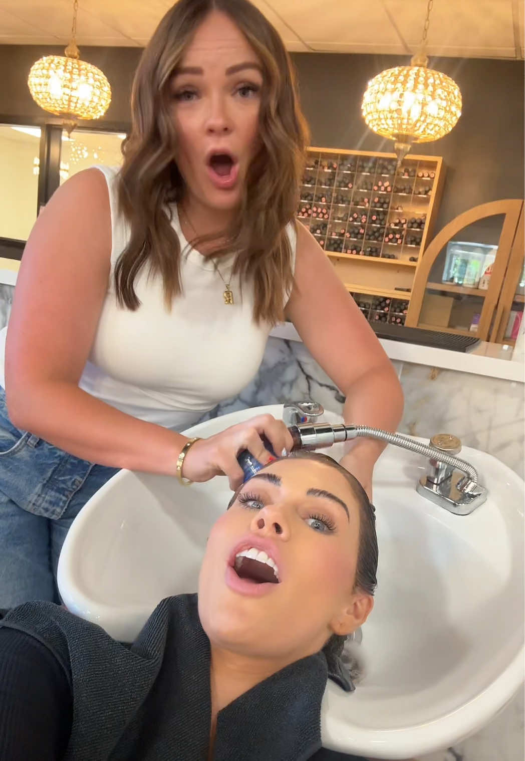 A post by @_justjessiiii on TikTok caption: Little hair refresh with @Krista jo 💕 should we actually go blonder next time? 👀😜 #hairtok #jzstyleshairextensions #utahhair #brunette #blonde 