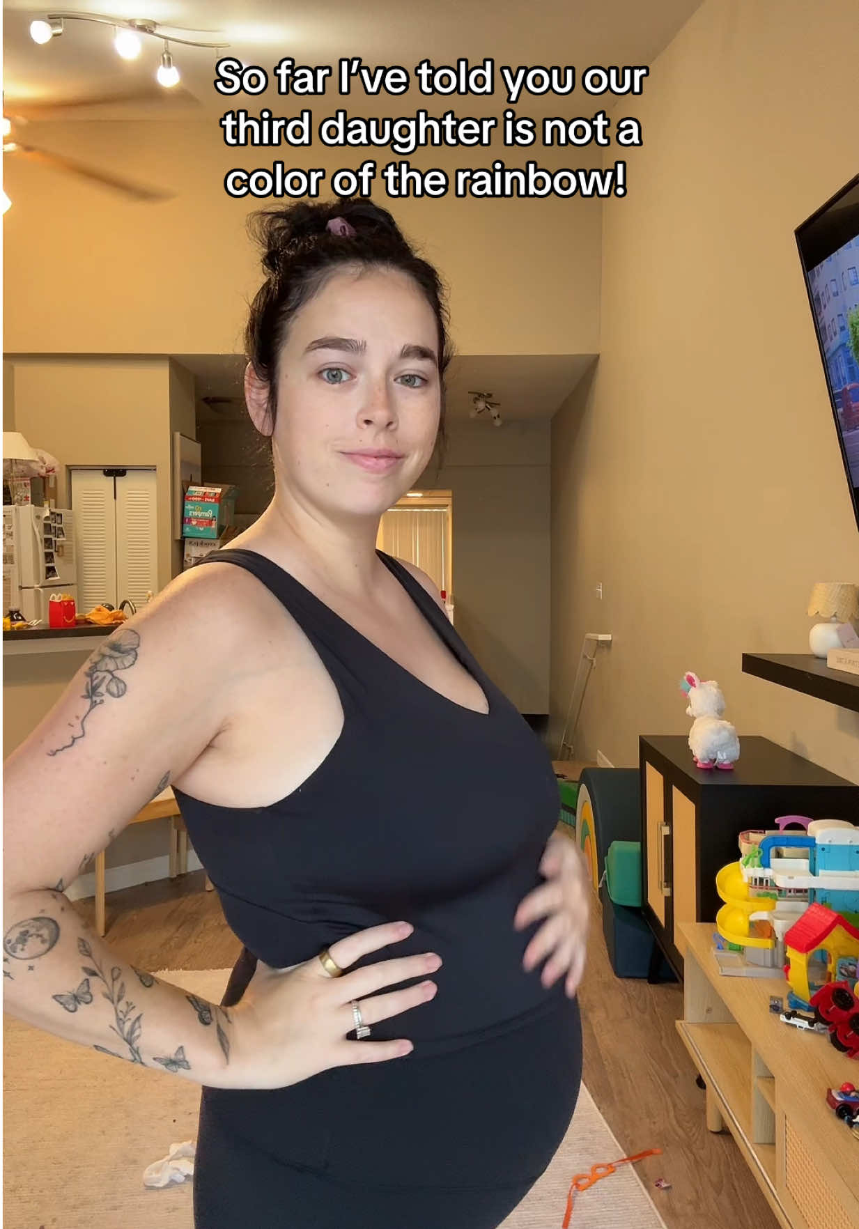 A post by @makenziedelorme on TikTok caption: I can’t think of other name hints so this is the last one hahaha #baby #babyname #colorname #pregnant #pregnancy #mom #motherhood #sahm #sahmlife 