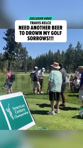 A post by @tmz on TikTok caption: #Exclusive Video: #TravisKelce isn't exactly lighting up the #celebrity golf tournament in Nevada on the green ... but, he's pretty lit himself -- pounding beers with his pals. ⛳🏌️ Full story at the 🔗 in bio!