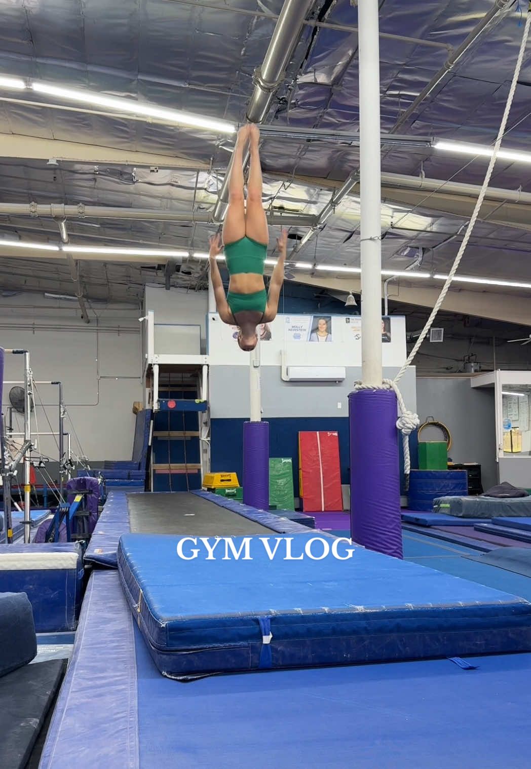 A post by @graciekramer8 on TikTok caption: Warming up on tramp>> 🫶🏼✨🤸🏼 #gymnastics #vlog #DayInTheLife #training #flip 