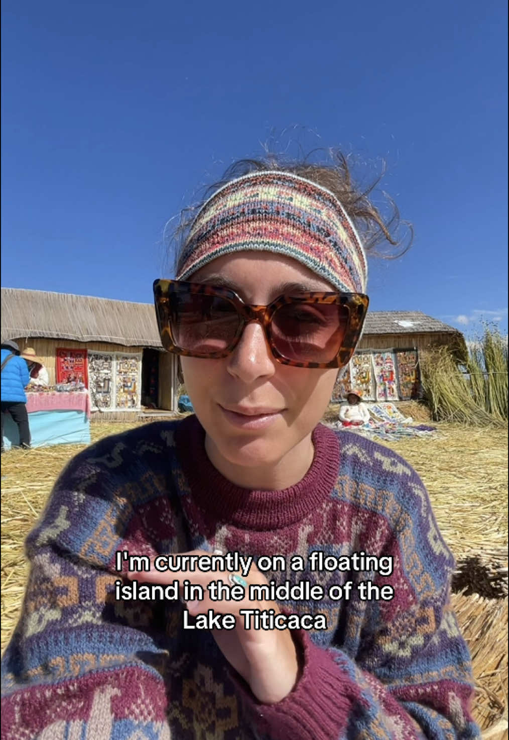 A post by @morgaanfoley on TikTok caption: Visiting and learning about the Uros people and the floating islands on Lake Titicaca #traveltiktok 