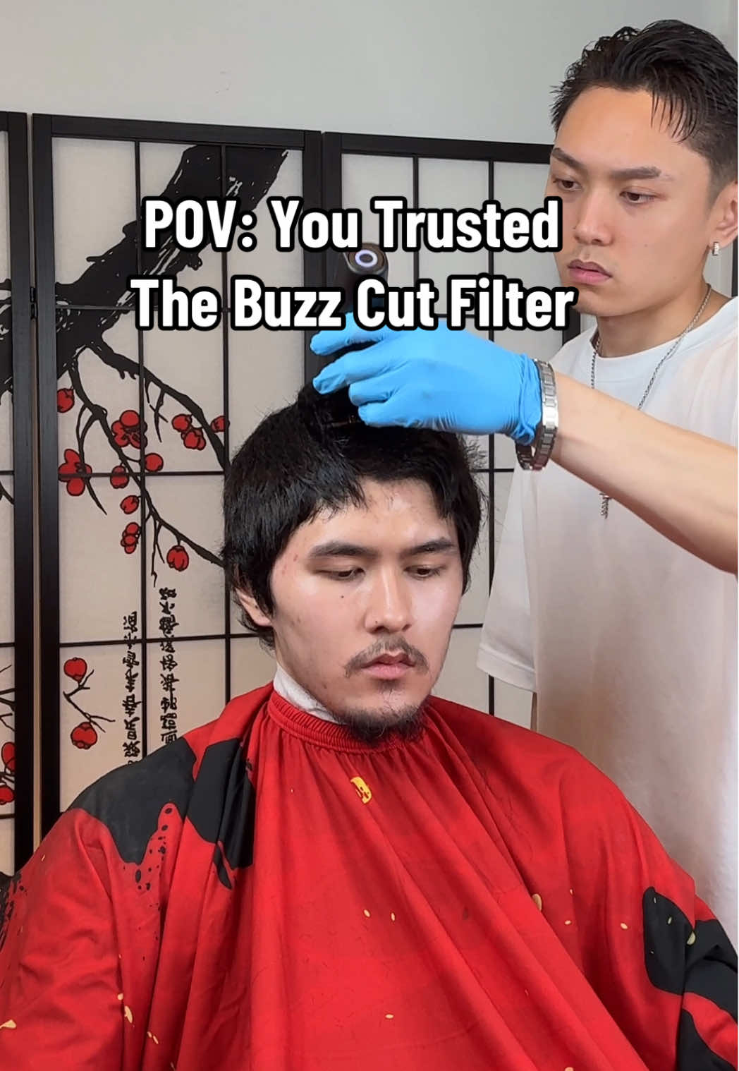 A post by @nguyensteadycutting on TikTok caption: Trusted the buzz cut filter and made the right decision 🔥 cool lil transformation right here got that boy right LINK IN BIO TO SET AN APPOINTMENT ‼️ _______________________________________ ##richmondvabarber##richmondva##vabarber##rvabarber##barber##taperfade##haircut##richmondbarber##nguyensteadycutting#buzzcut  #transformation 