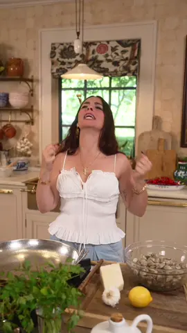 A post by @the_pastaqueen on TikTok caption: Guys, this month’s GIVEAWAY is amazing!!! A copper pan - perfect for cooking delicious meals for family and friends - Linguine pasta from my favorite brand, and a gorgeous Vietri set for outdoor dinners and more. I’ll announce the 5 winners during my live on July 26! Join The Royal Court of Pasta to enter the giveaway, link in bio