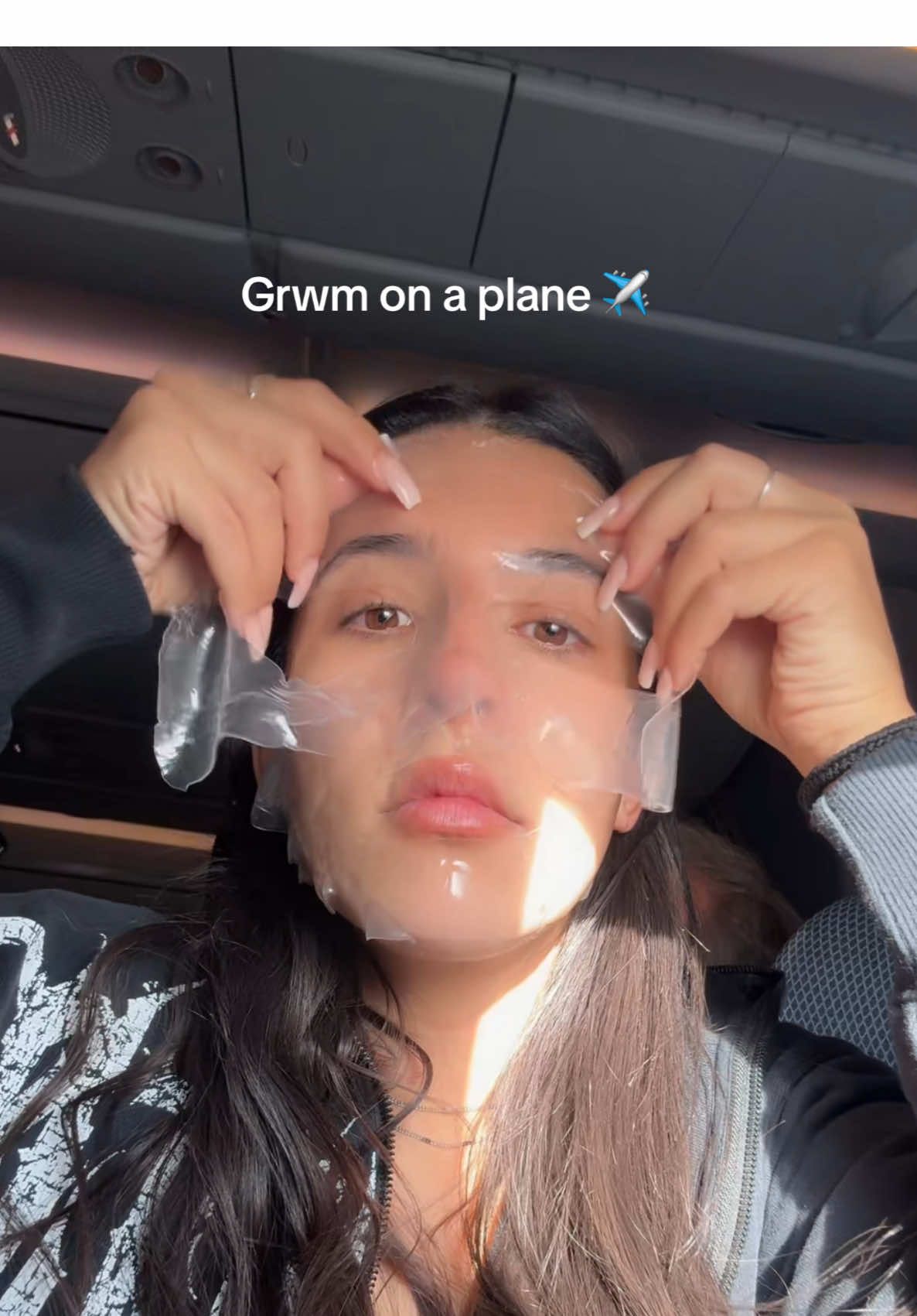 A post by @alarataneri on TikTok caption: My favourite part of my 11 hour flight @Bioeffectofficial 💚 mask @ELEMIS UKI eye serum @Murad Skincare eye depuffer @Tatcha US face cream @Farmacy Beauty lip honey @Caudalie face mist 🥰 #facial #grwm #fyp 