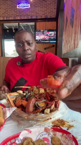 A post by @zinwithin on TikTok caption: I enjoyed this seafood boil it was so good I had to go live and stream it. #seafoodlover #seafoodboil #mukbang #foodie #streaming #