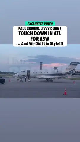 A post by @tmz on TikTok caption: #PaulSkenes touched down in Atlanta for All-Star festivities in style -- taking a private jet with his girlfriend, #LivvyDunne! #Exclusive story at the 🔗 in bio!