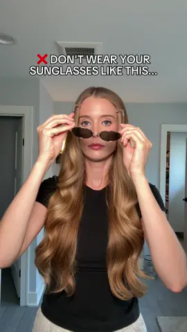 A post by @abbeyyung on TikTok caption: Sunglasses are such a common but sneaky cause of breakage on the top of our head & around our face! I used to rip so much hair out from taking off my sunglasses until a friend taught me this trick literally 10 years ago now… I have thought about it every time I put sunglasses on my head since 😂  #hairhack #hairhacks #hairdamage 