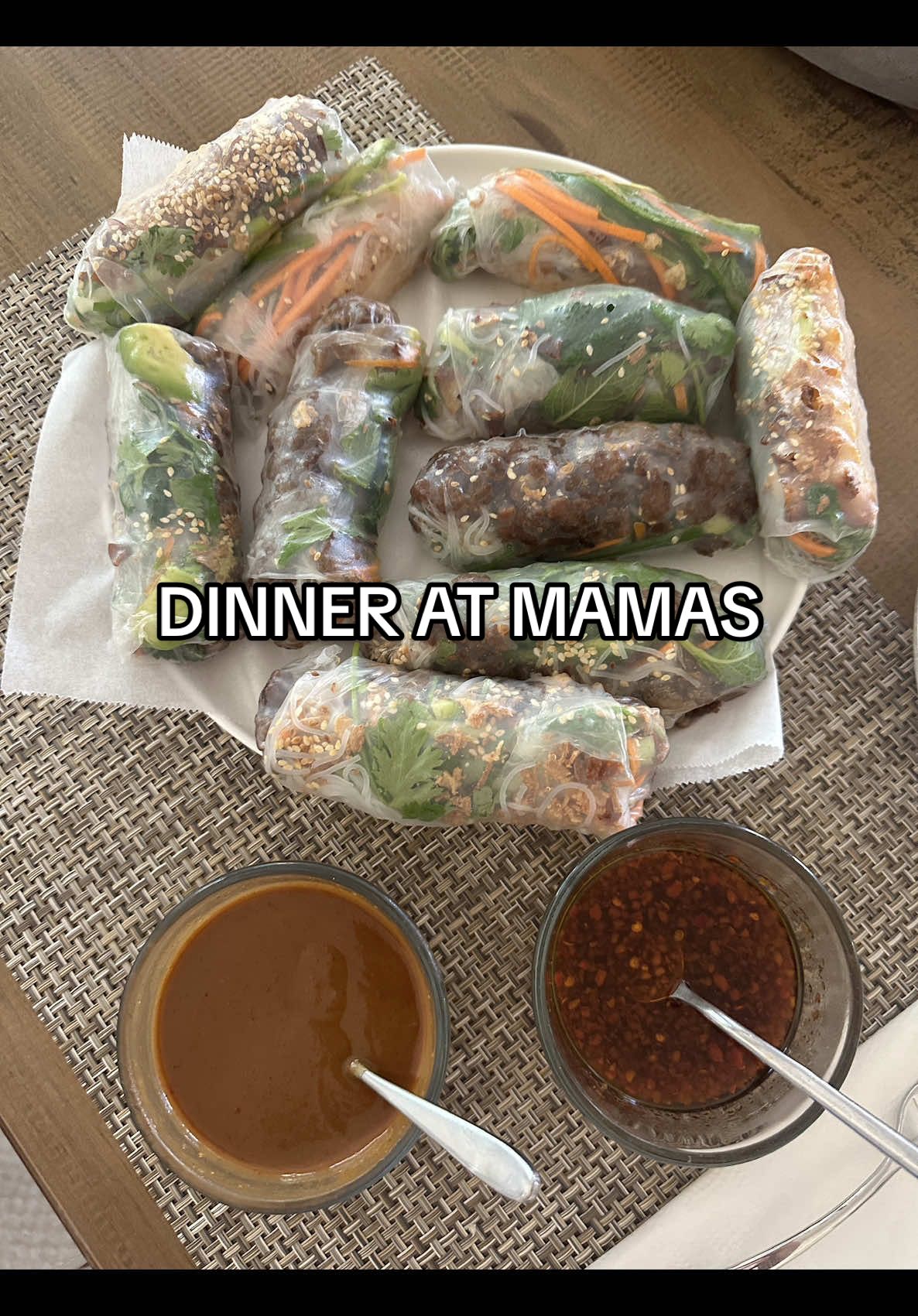 A post by @fitwsis on TikTok caption: Springrolls are the perfect summer meal I’m obsessed! @Fabwmama #springrolls #dinneratmamas #familytime 