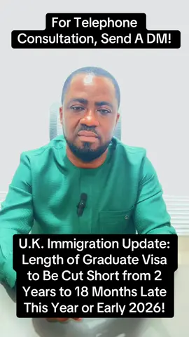 A post by @chrisvincent212 on TikTok caption: U.K. Immigration Update: Length of Graduate Visa to Be Cut Short from 2 Years to 18 Months Late This Year or Early 2026!