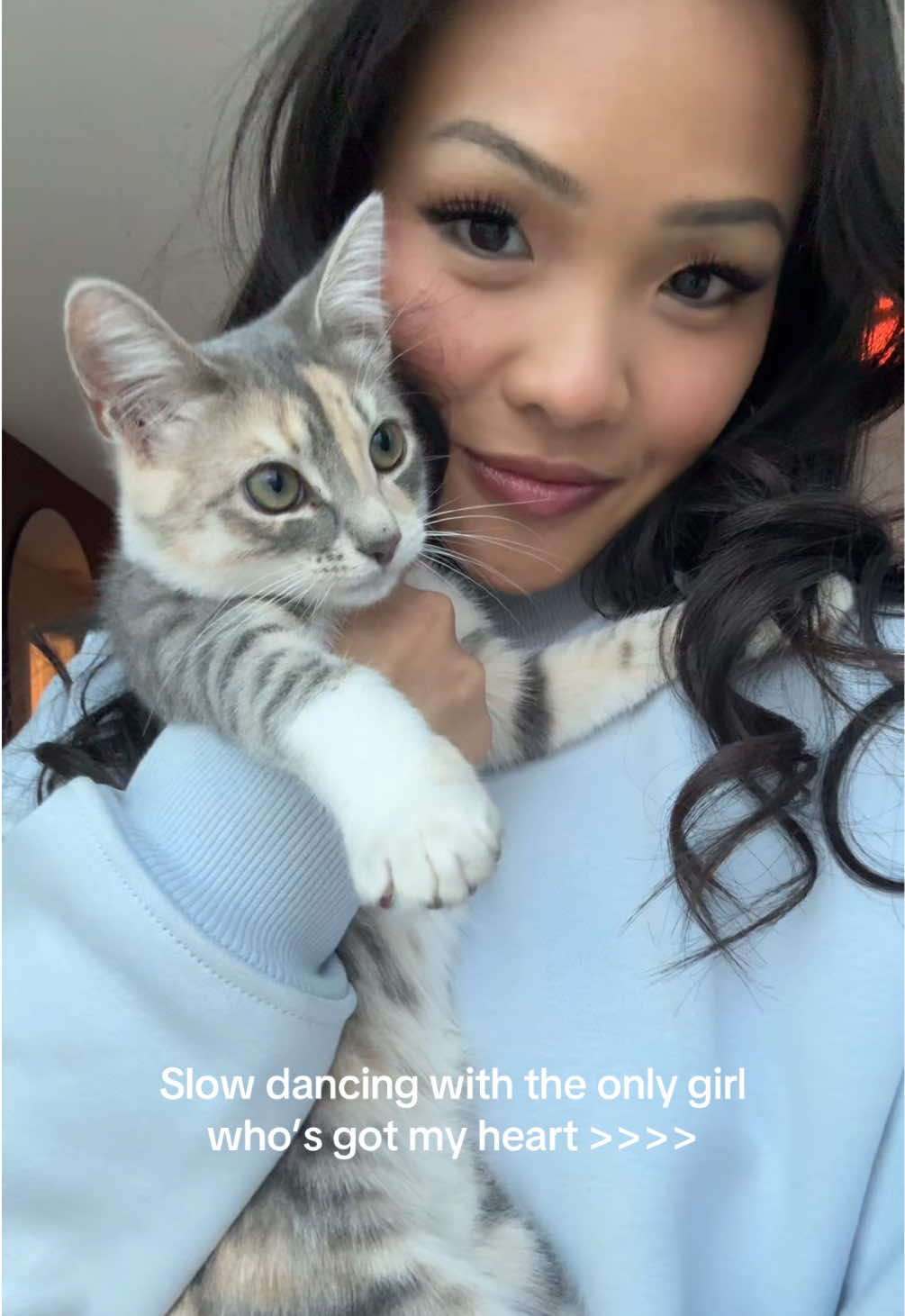 A post by @jenntranx on TikTok caption: She’s mommy’s little girl #kittens #cutekitten #cats #mommy 